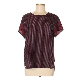 Loft burgundy and blue patterned high low dot top